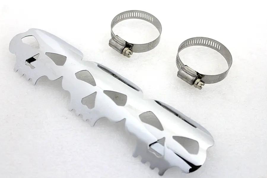 V-Twin Chrome Skull Heat Shield with Adjustable Clamps Part #63787 by V-Twin