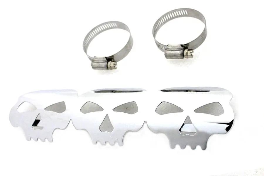 V-Twin Chrome Skull Heat Shield with Adjustable Clamps Part #63787 by V-Twin