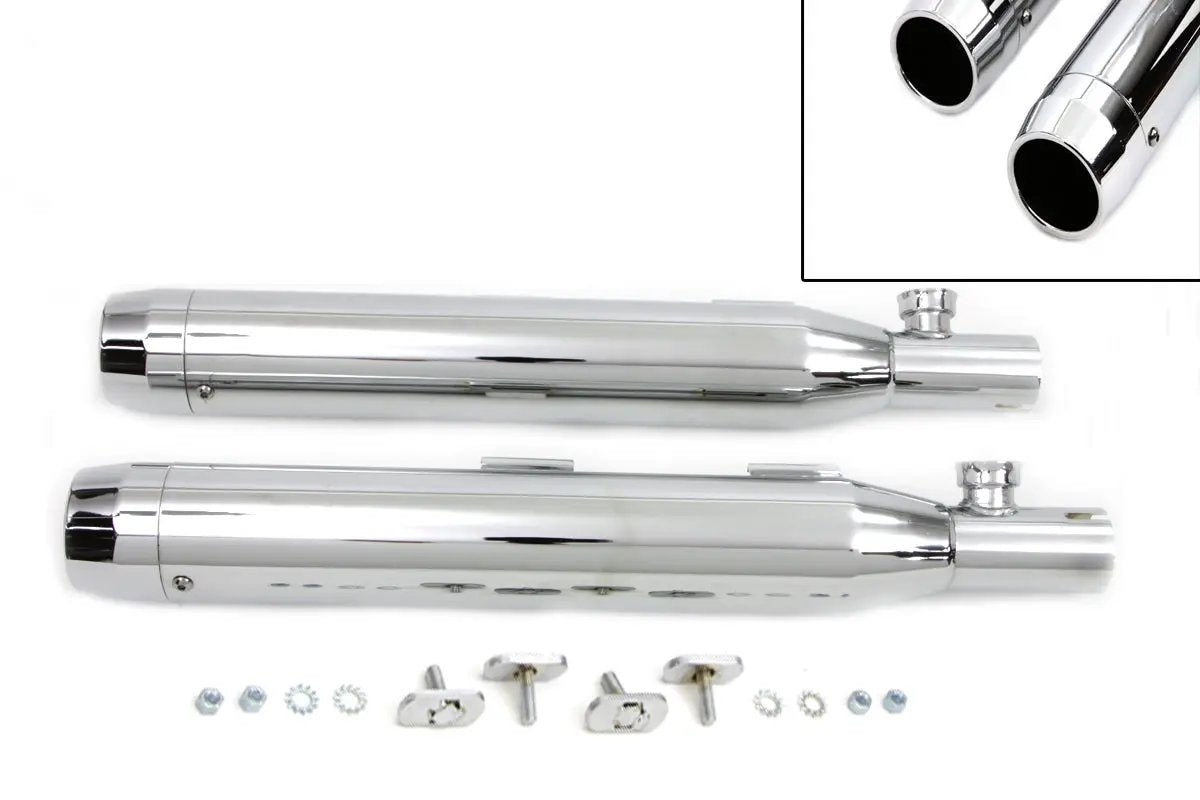 V-Twin Chrome Slip-On Muffler Set with Chrome Tips for Harley Davidson FXST (2007-2016) - Part 9953 by V-Twin