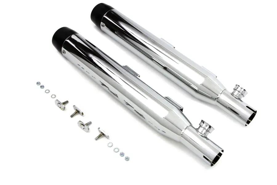 V-Twin Chrome Slip On Muffler Set with Black Tips for Harley Davidson FXST (2007-2016) by V-Twin