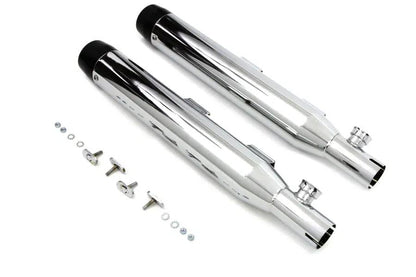 V-Twin Chrome Slip On Muffler Set with Black Tips for Harley Davidson FXST (2007-2016) by V-Twin