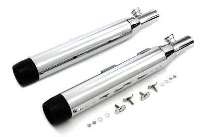 V-Twin Chrome Slip On Muffler Set with Black Tips for Harley Davidson FXST (2007-2016) by V-Twin