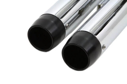 V-Twin Chrome Slip On Muffler Set with Black Tips for Harley Davidson FXST (2007-2016) by V-Twin