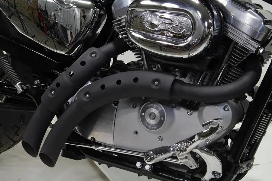 V-Twin Black Drag Pipe Set with Heat Shields for Harley Davidson XL (2004-2013) by V-Twin