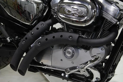 V-Twin Black Drag Pipe Set with Heat Shields for Harley Davidson XL (2004-2013) by V-Twin