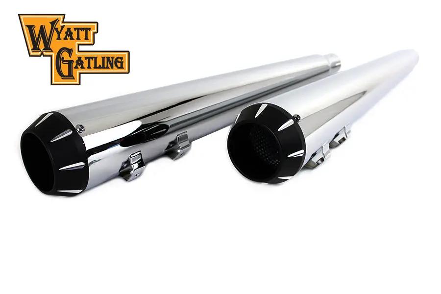Wyatt Gatling Chrome Muffler Set with Tapered Tips for Harley Davidson FLT Models by Wyatt Gatling