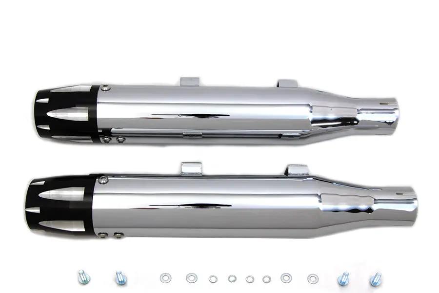 V-Twin Chrome Highlighted Revolver Tip Muffler Set for Harley Davidson XL (2014-2017) by V-Twin