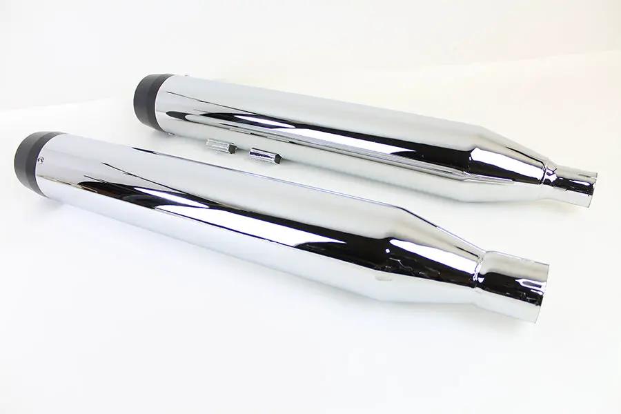 V-Twin 32 Inch Chrome Muffler Set with Black Tapered End Tips for Harley Davidson FLT Models by V-Twin