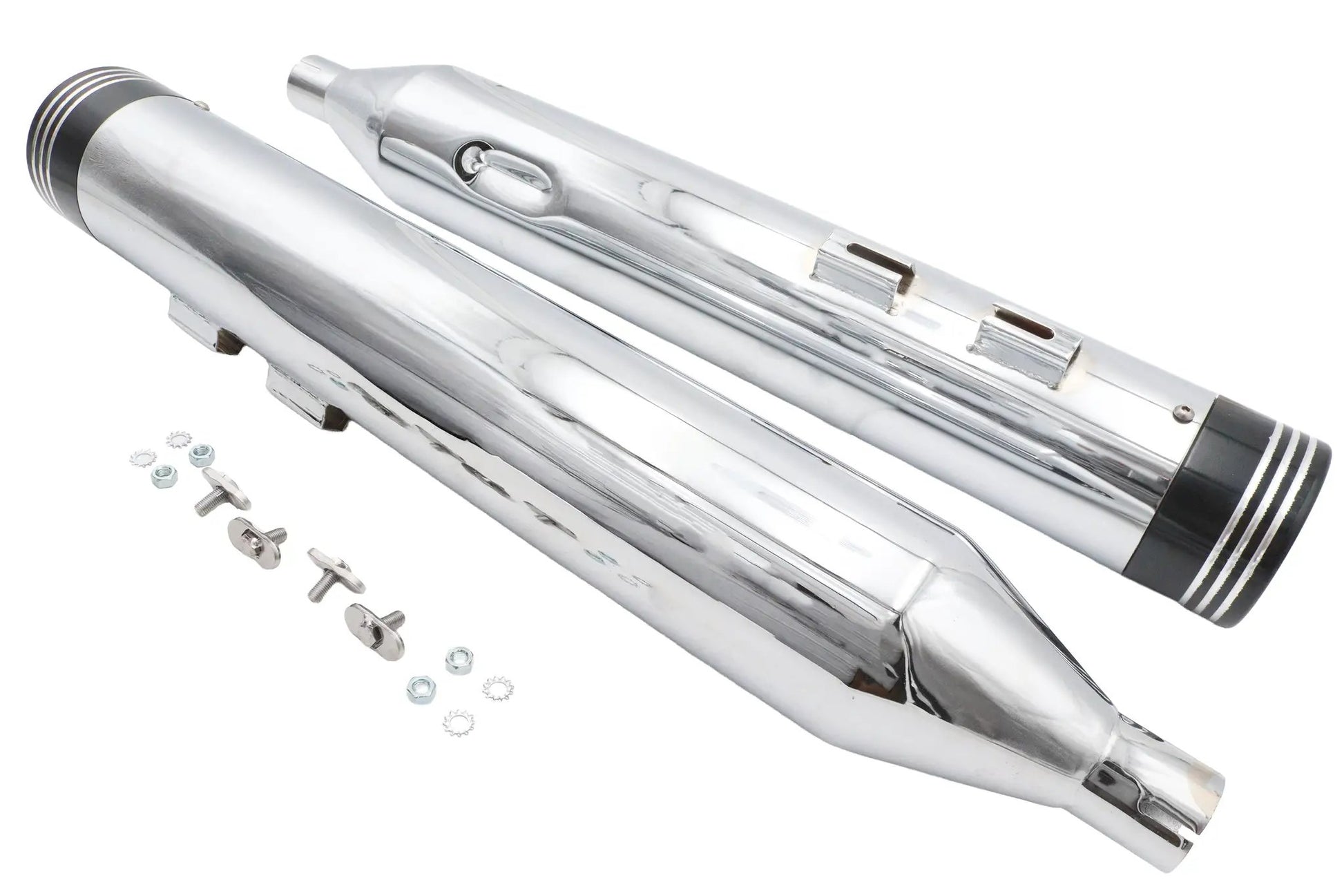 Wyatt Gatling Muffler Set Chrome with Black Saturn Tips for Harley Davidson FLT by Wyatt Gatling