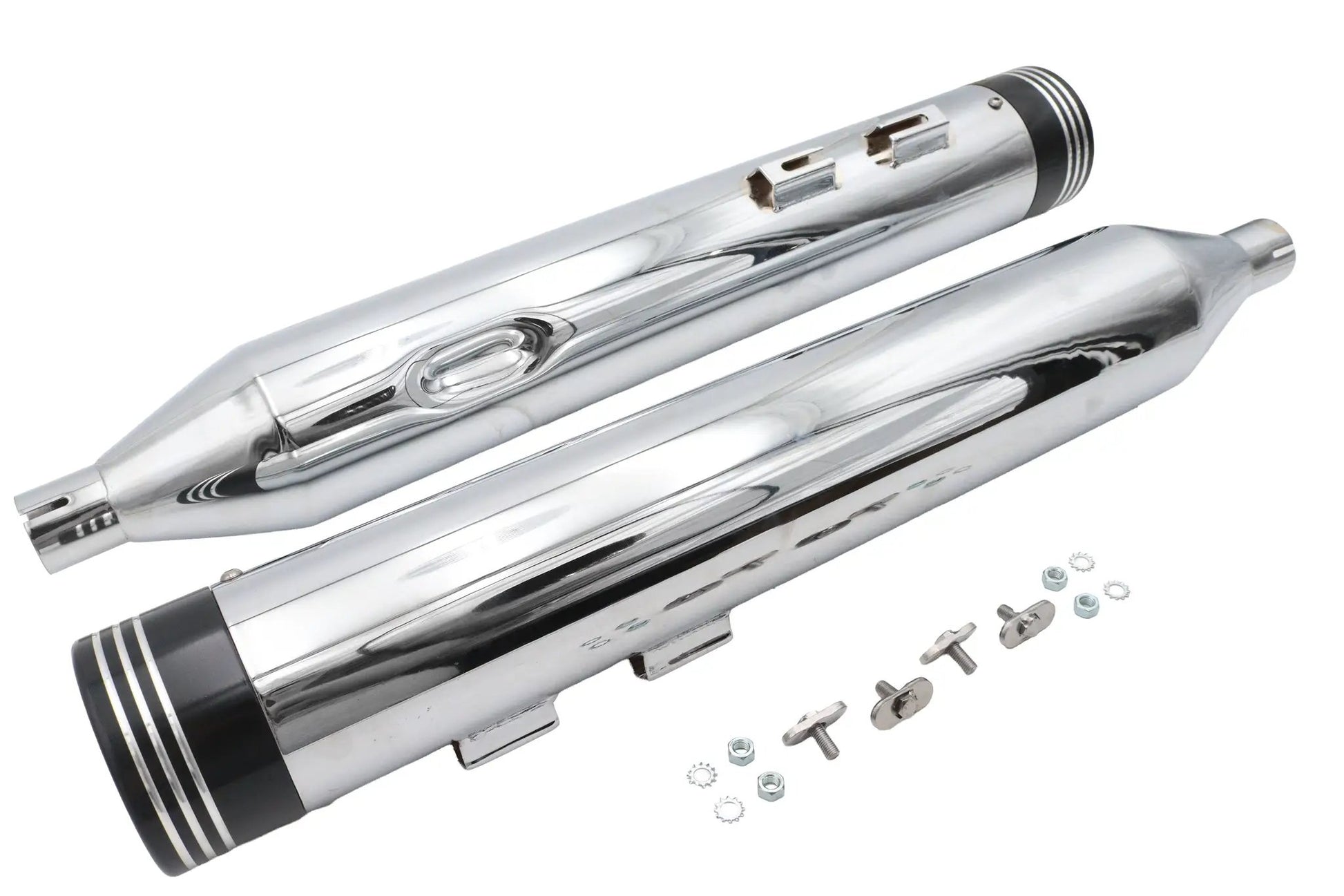 Wyatt Gatling Muffler Set Chrome with Black Saturn Tips for Harley Davidson FLT by Wyatt Gatling