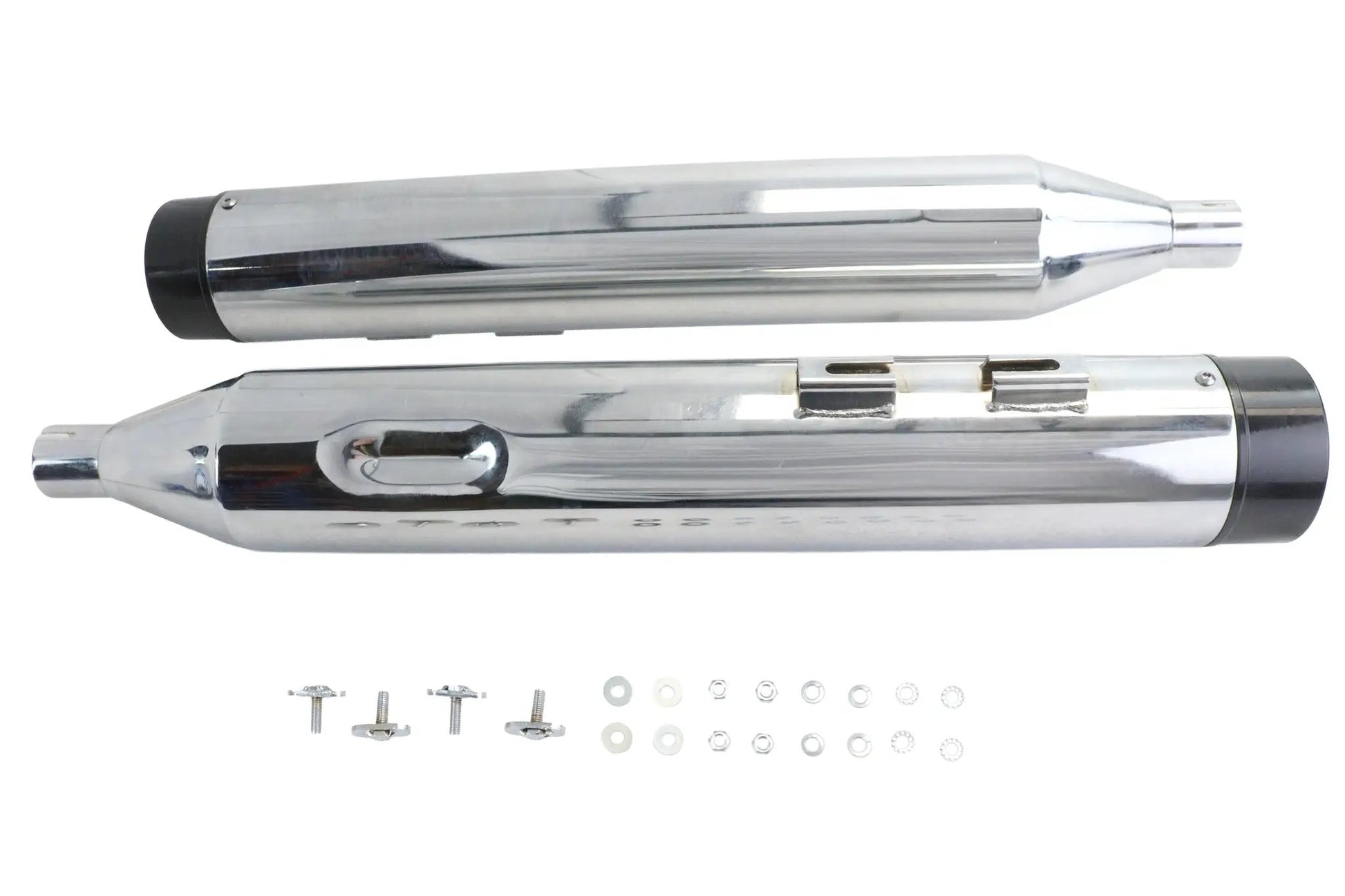 Wyatt Gatling Muffler Set Chrome with Black Contour Tips for Harley Davidson FLT by Wyatt Gatling