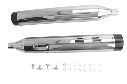 Wyatt Gatling Muffler Set Chrome with Black Contour Tips for Harley Davidson FLT by Wyatt Gatling