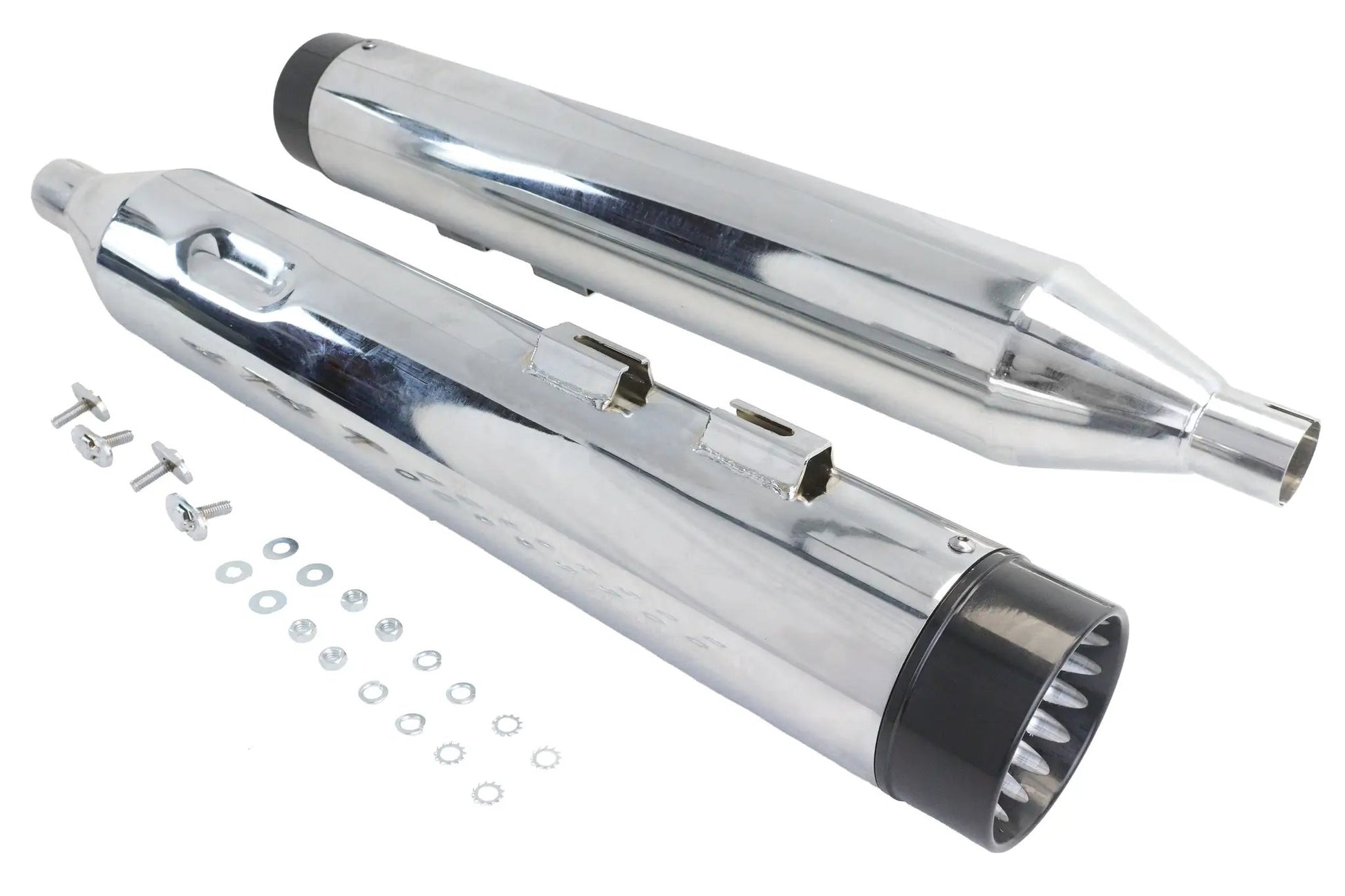 Wyatt Gatling Muffler Set Chrome with Black Contour Tips for Harley Davidson FLT by Wyatt Gatling
