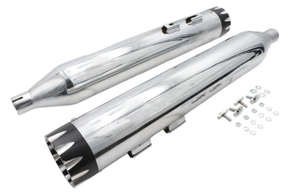 Wyatt Gatling Muffler Set Chrome with Black Revolver Tips for Harley Davidson FLT by Wyatt Gatling