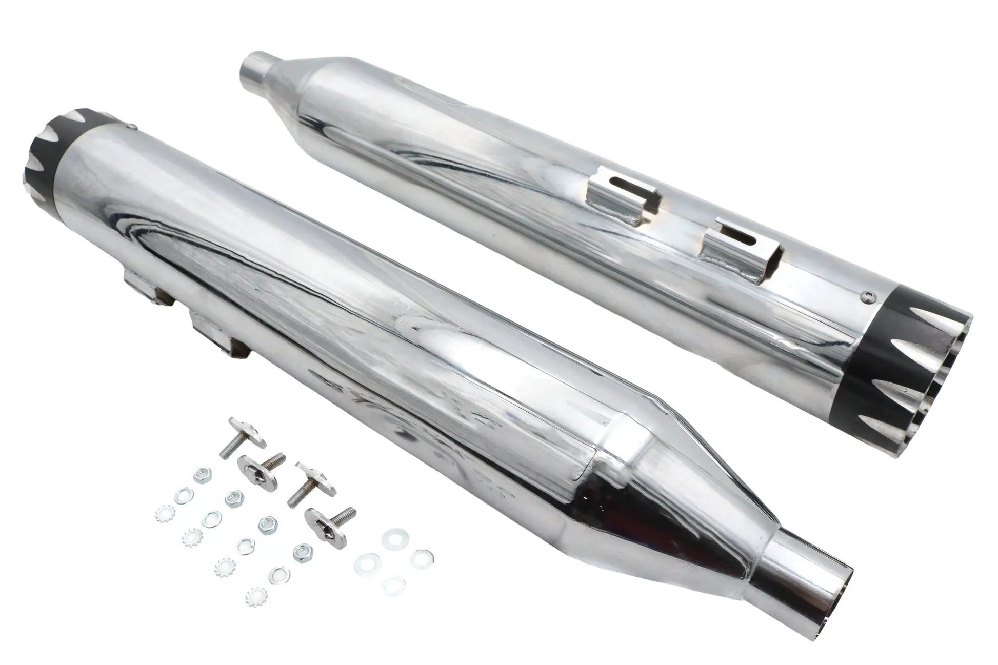Wyatt Gatling Muffler Set Chrome with Black Revolver Tips for Harley Davidson FLT by Wyatt Gatling