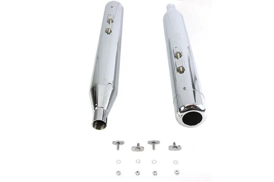 V-Twin 3705 4-Inch Chrome Muffler Set with Hollow Point End Tips for Harley Davidson FLT Models by V-Twin