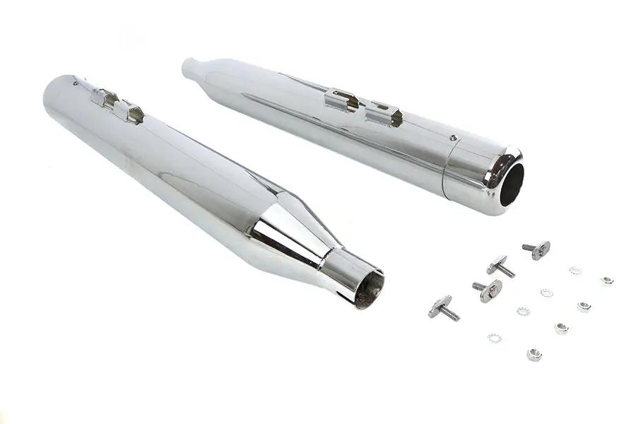 V-Twin 3705 4-Inch Chrome Muffler Set with Hollow Point End Tips for Harley Davidson FLT Models by V-Twin