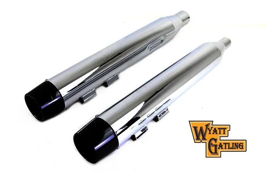 Wyatt Gatling Chrome Muffler Set with Black Conical Tip for Harley Davidson FLT (2017-2026) by Wyatt Gatling