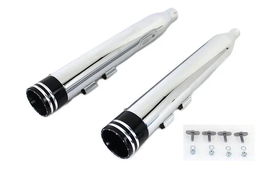 Wyatt Gatling Muffler Set Chrome with Black 2 Ring Comet Tip for Harley Davidson FLT by Wyatt Gatling