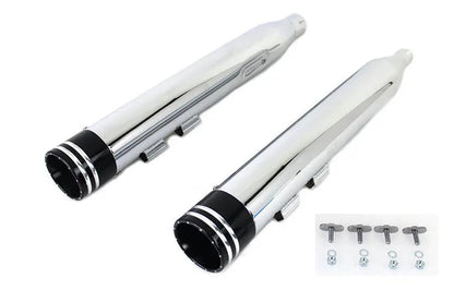 Wyatt Gatling Muffler Set Chrome with Black 2 Ring Comet Tip for Harley Davidson FLT by Wyatt Gatling