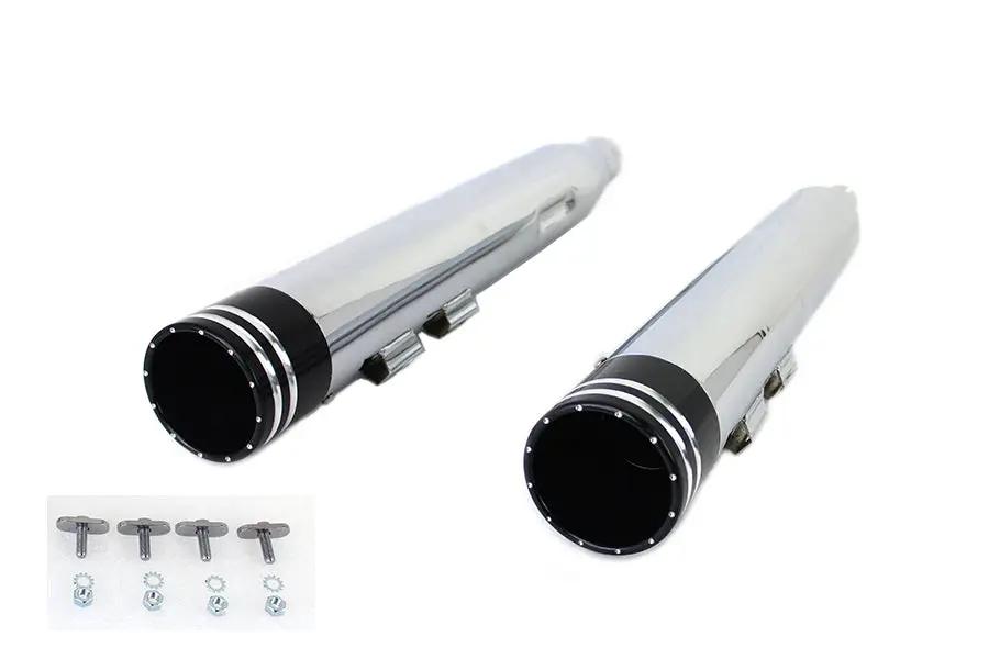 Wyatt Gatling Muffler Set Chrome with Black 2 Ring Comet Tip for Harley Davidson FLT by Wyatt Gatling