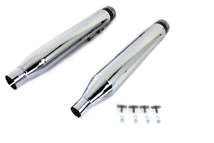 Wyatt Gatling Muffler Set Chrome with Black 2 Ring Comet Tip for Harley Davidson FLT by Wyatt Gatling
