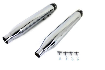 Wyatt Gatling Muffler Set Chrome with Black 2 Ring Comet Tip for Harley Davidson FLT by Wyatt Gatling