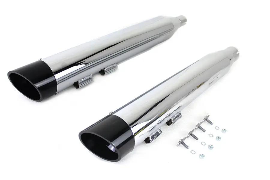 Wyatt Gatling Muffler Set Chrome with Black Slash Down Tip for Harley Davidson FLT by Wyatt Gatling