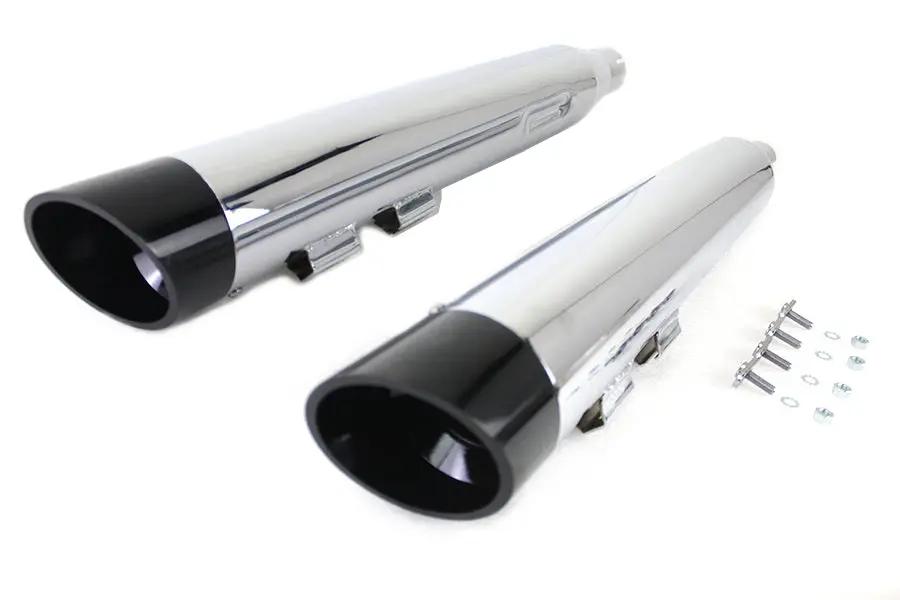 Wyatt Gatling Muffler Set Chrome with Black Slash Down Tip for Harley Davidson FLT by Wyatt Gatling
