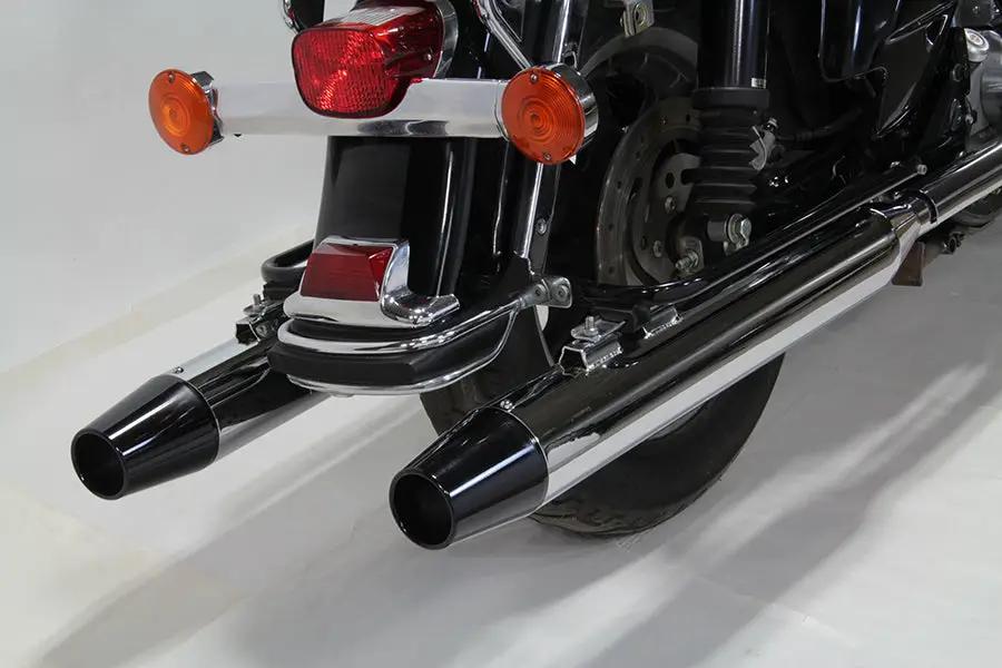 V-Twin Wyatt Gatling Muffler Set with Black Long Tapered End Tips for Harley Davidson FLT (1995-2004) by V-Twin