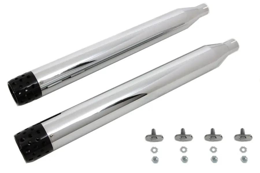 V-Twin Wyatt Gatling Muffler Set with Black Shooter Style End Tips for Harley Davidson FLT (1995-2004) by V-Twin