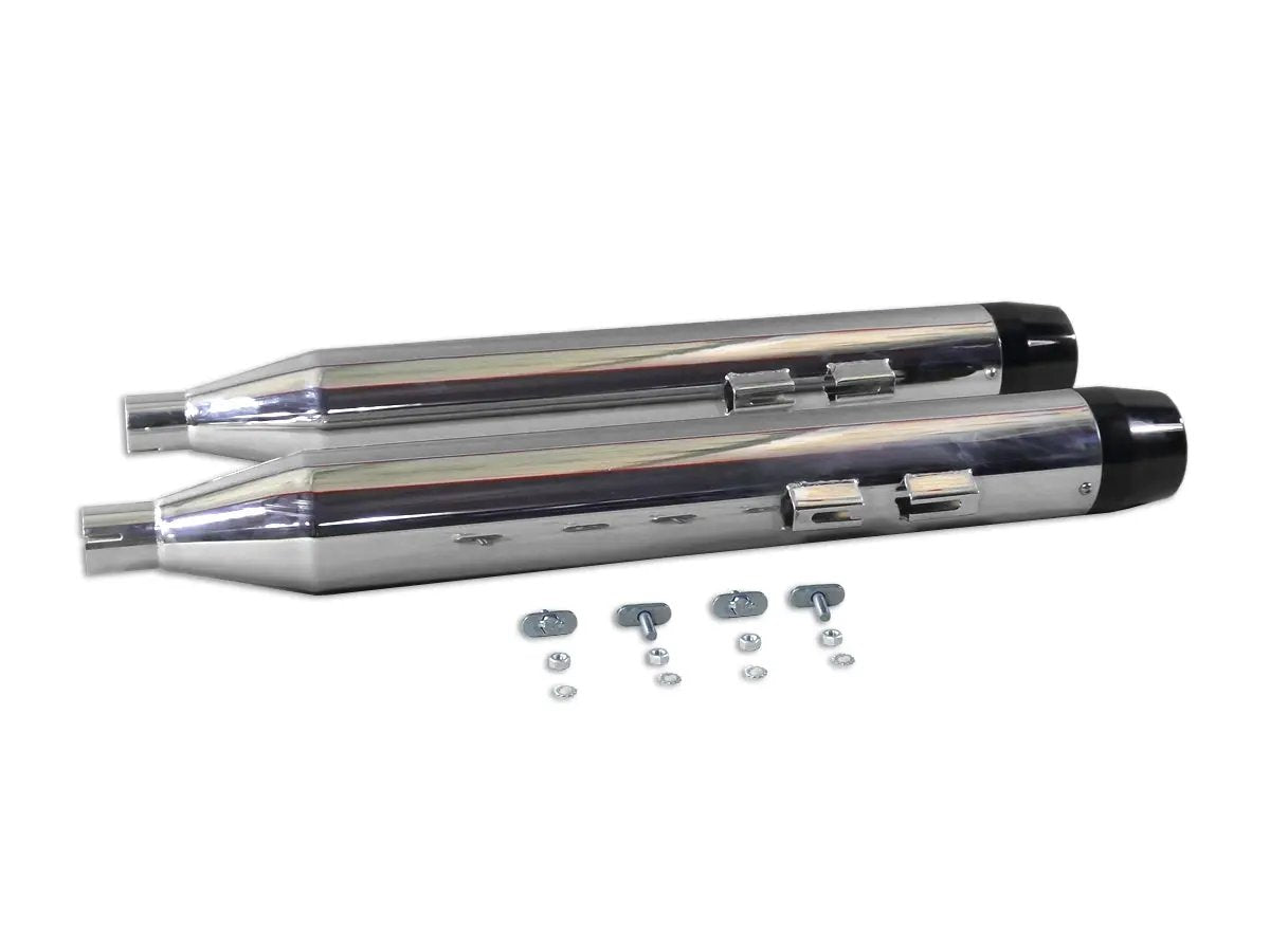 V-Twin Chrome Muffler Set with Black Medium Tapered End Tips for Harley Davidson FLT 1995-2004 by V-Twin
