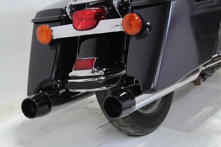 V-Twin Chrome Muffler Set with Black Medium Tapered End Tips for Harley Davidson FLT 1995-2004 by V-Twin