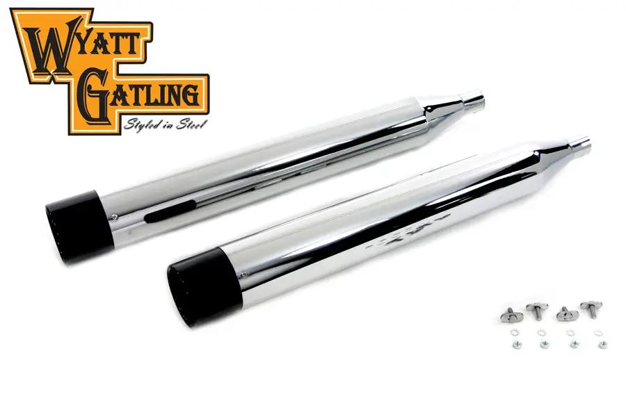 V-Twin Wyatt Gatling Chrome Muffler Set with Black Gun Barrel Ends for Harley Davidson FLT (1995-2004) by V-Twin