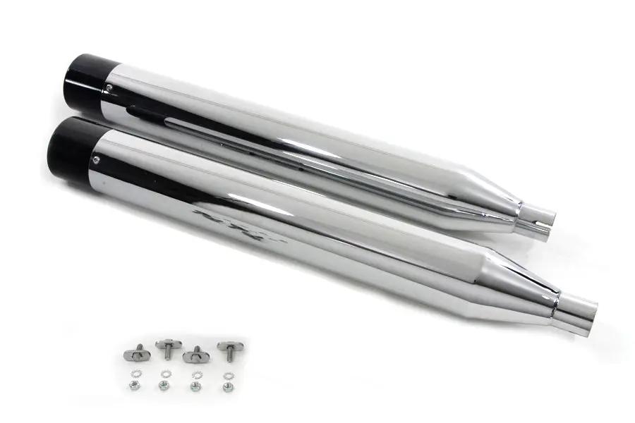 V-Twin Wyatt Gatling Chrome Muffler Set with Black Gun Barrel Ends for Harley Davidson FLT (1995-2004) by V-Twin