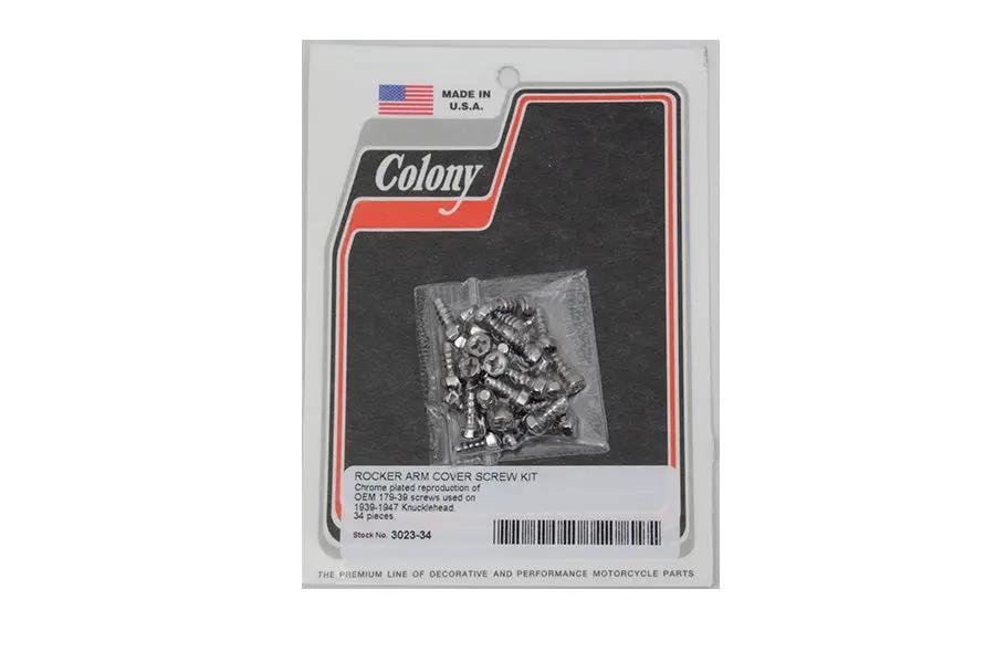 Colony Rocker Arm Cover Screw Kit Chrome for Harley Davidson FL and EL Models by Colony
