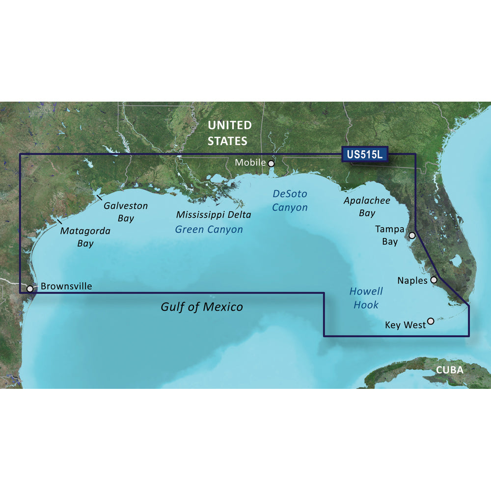 Garmin BlueChart g3 Vision HD VUS515L Coastal Navigation Chart for Brownsville to Key Largo - microSD/SD
