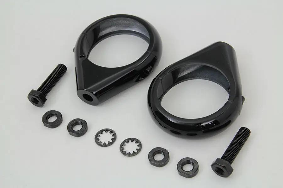 V-Twin Black Turn Signal Clamp Kit for 49mm Forks by V-Twin