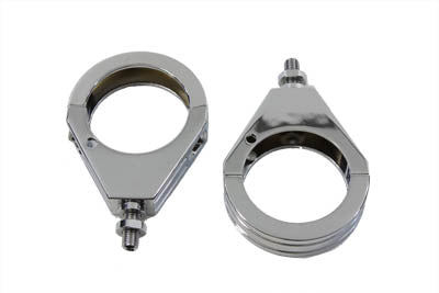 V-Twin Chrome Grooved Clamp Set for 49mm Forks - Turn Signal Mounting Kit Part 76673S4 by V-Twin