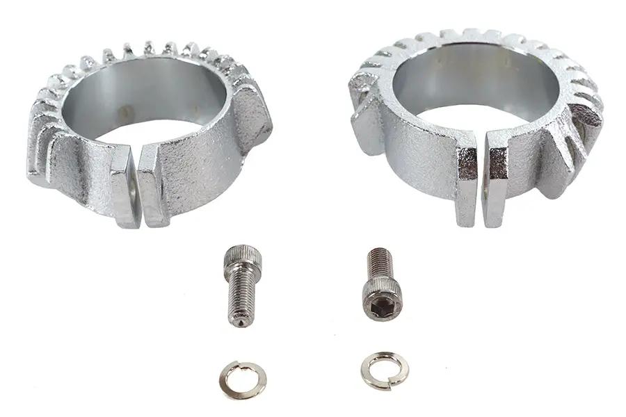 V-Twin Replica Chrome Finned Exhaust Clamp Set for Harley Davidson FL and EL Models by V-Twin