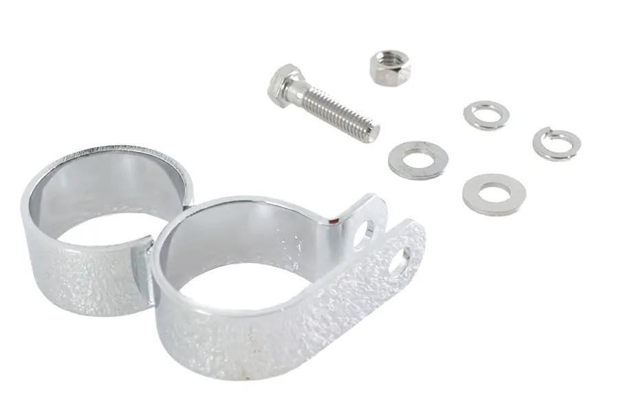 V-Twin 1-3/4 inch Chrome Dual Exhaust Clamp - Secure Parallel Drag or Straight Extension Pipes by V-Twin