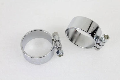 V-Twin Chrome 2-1/8 Inch Wide Muffler Body and End Clamp Set - Set of 2 by V-Twin