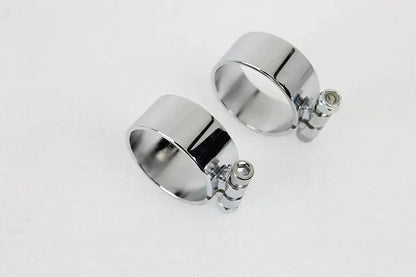 V-Twin Chrome 2-1/8 Inch Wide Muffler Body and End Clamp Set - Set of 2 by V-Twin