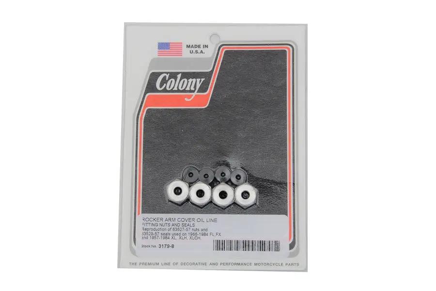 Colony Rocker Arm Cover Oil Line Fitting Nuts and Seals Kit for Harley Davidson FL Models by Colony