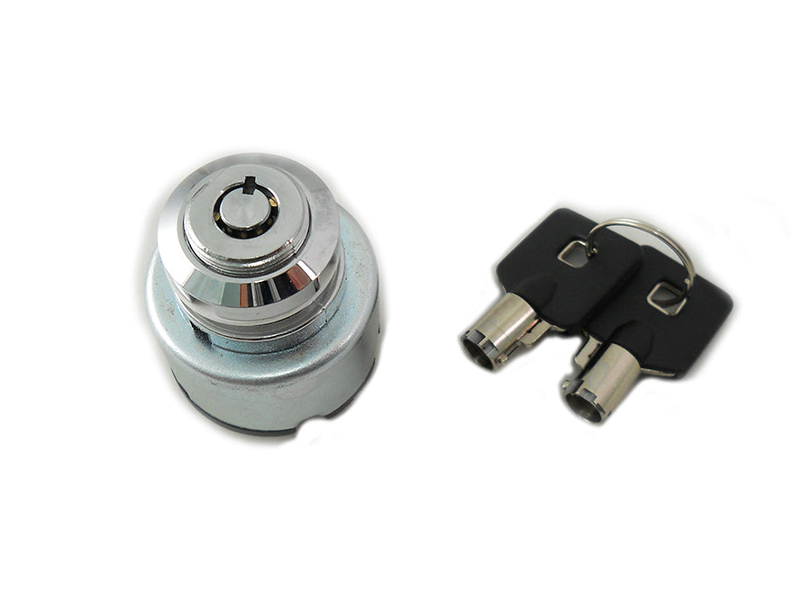 Volt Tech Chrome Ignition Key Switch with Mounting Ring – Part 71389 for Harley Davidson FXE and XL Models