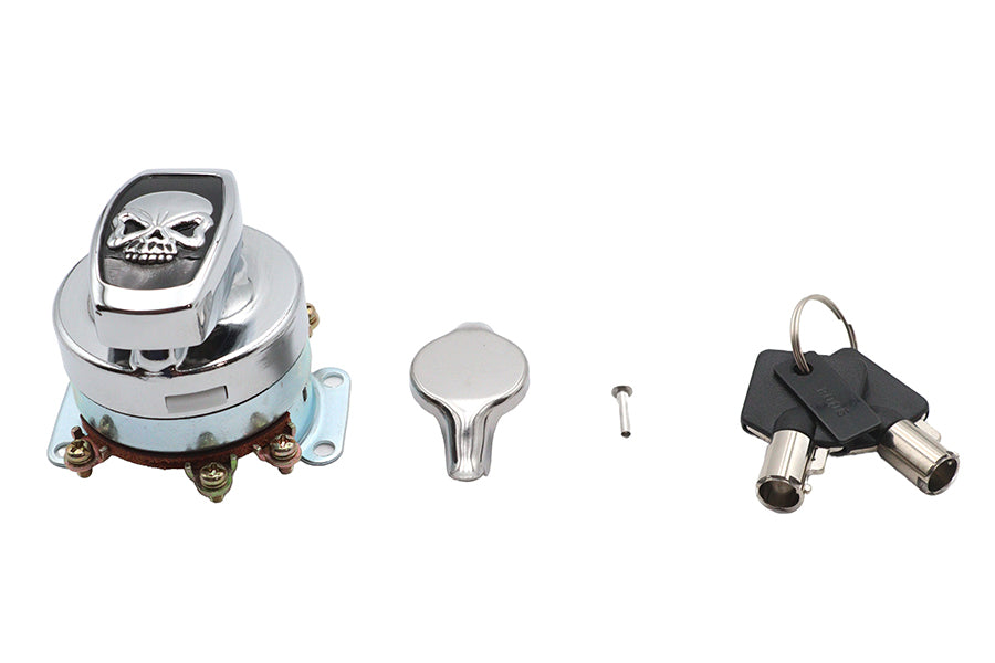 Volt Tech Fat Bob 6 Post Ignition Switch with Chrome Skull for Harley Davidson FL 1973-1982