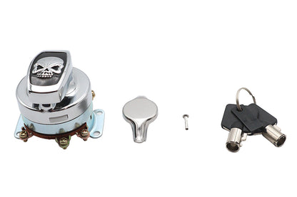 Volt Tech Fat Bob 6 Post Ignition Switch with Chrome Skull for Harley Davidson FL 1973-1982