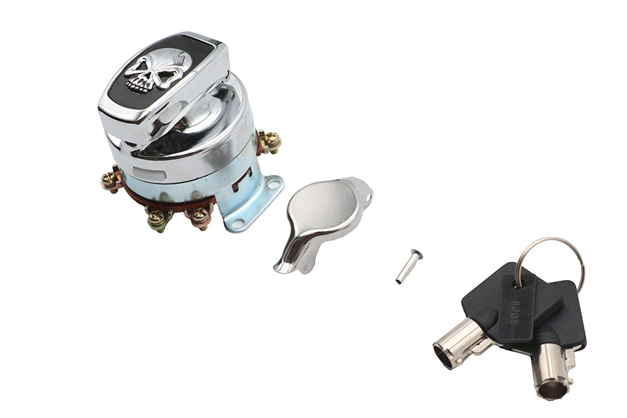 Volt Tech Fat Bob 6 Post Ignition Switch with Chrome Skull for Harley Davidson FL 1973-1982