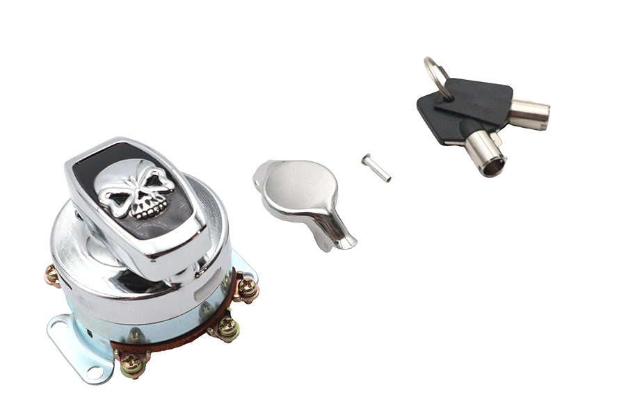 Volt Tech Fat Bob 6 Post Ignition Switch with Chrome Skull for Harley Davidson FL 1973-1982