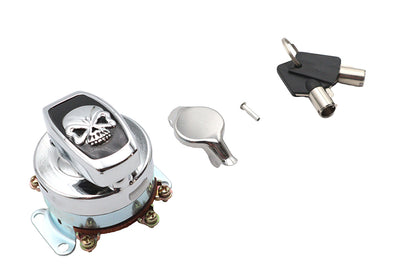 Volt Tech Fat Bob 6 Post Ignition Switch with Chrome Skull for Harley Davidson FL 1973-1982